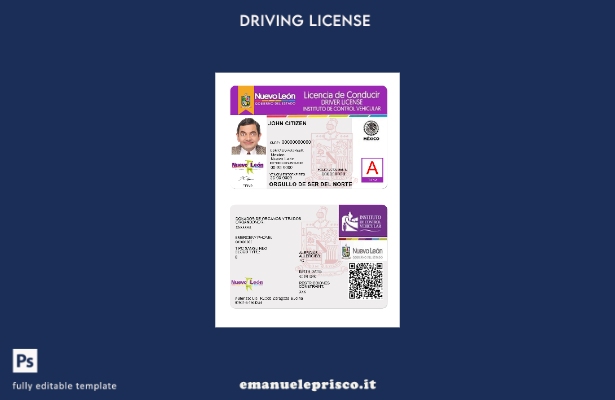 verified style modello di patente di guida Messico Nuevo Leon stile verificato template